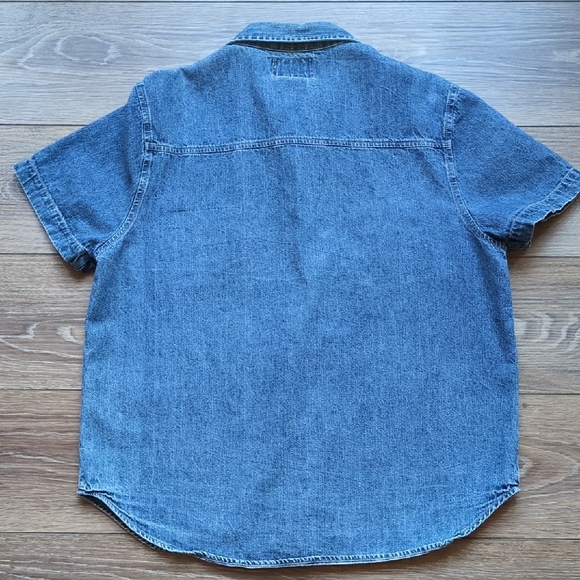 Vtg Kitty Cat Floral Garden Denim Button Down Shirt - Short Sleeve - Solutions M - Picture 13 of 13